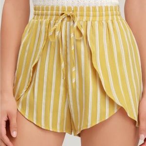 Lulu’s Mindy Yellow and White Striped Drawstring Shorts
